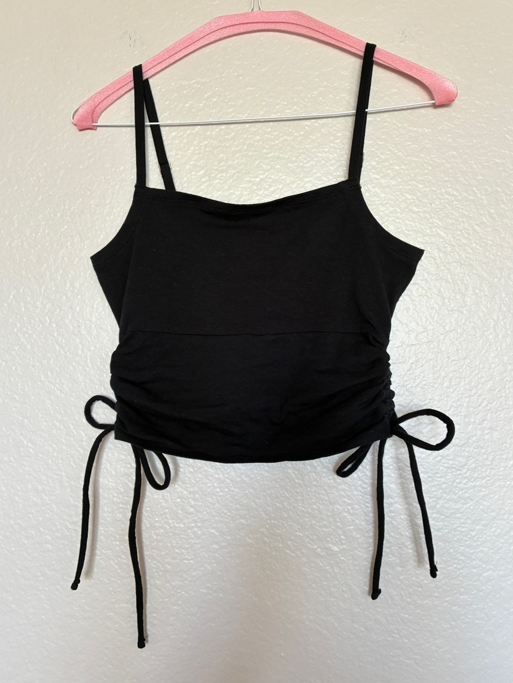 Hollister Black Cotton Stretch Ruched Side-Tie Crop Cami Y2K Size M Must Have